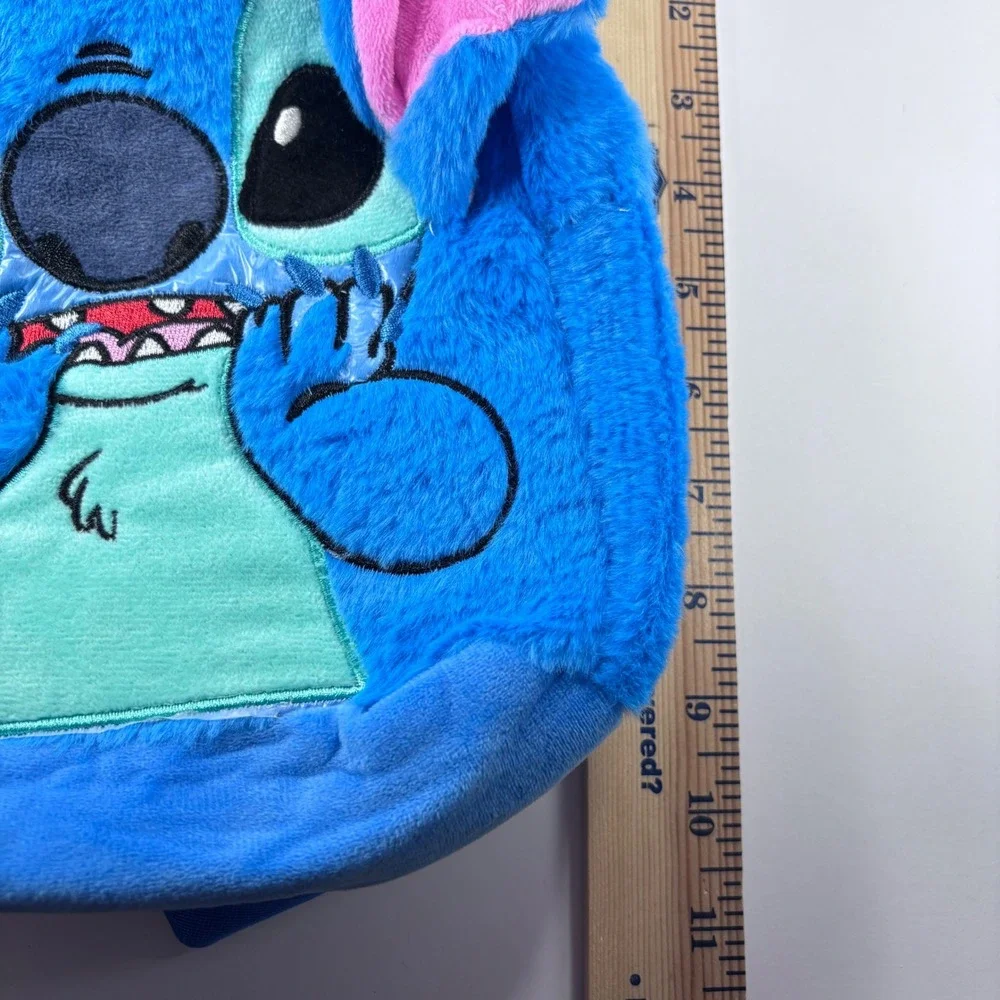 Disney Lilo & Stitch‎ Plush Mini Backpack Blue Fuzzy Embroidered Face Ears